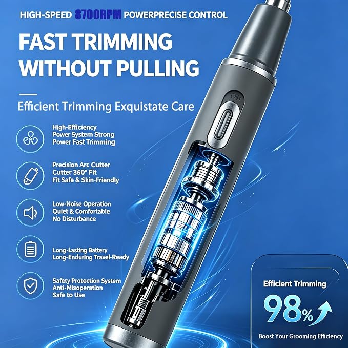 Nose Hair Trimmer for Men and Women,3 in 1 Painless Rechargeable Ear and Nose Trimmer,Eyebrow Facial Hair Trimmers All in One Grooming Kit Dual Edge Blades for Smoother Removal,Easy Cleansing