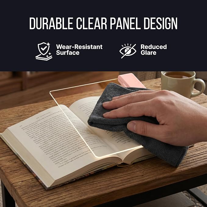Book Reading Light Flat Screen Smart LED - Full Page Panel Lights for Books Reader in Bed at Night - Rechargeable Portable Dimmable Clear Study Lamp 3 Colors Timer for Bedside Travel (Pink)