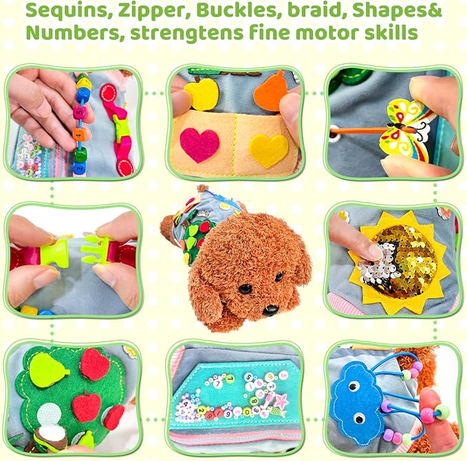 Fidget Blanket for Adults with Dementia, Fidget Sensory Dog Blanket for Seniors, Activities for Alzheimer's Sensory Blanket, Comfort Gift for Dementia Patients and Anxiety Relief
