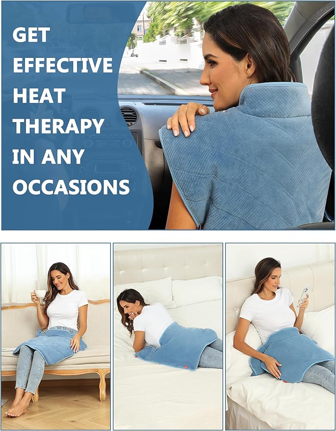 Heating Pad for Neck and Shoulders and Back with Battery,Portable Heated Pad with Vibration Massager and 3 Heating Modes,Weighted Electric Heat Pad,16.9'' x 23.6'' (Sky Blue)