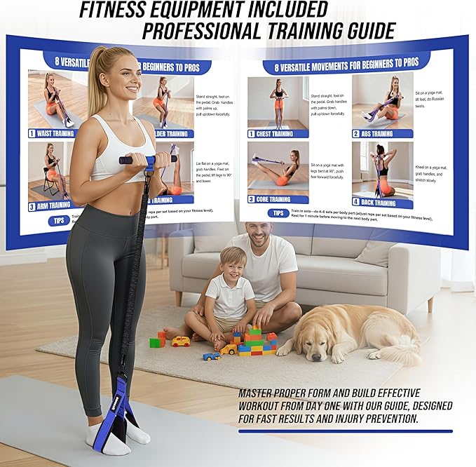 Upgrade Pedal Resistance Band with Handle, Adjustable Tube Foot Pedal Device Puller Exercise Bands, for Abs Arm Leg Waist Workout, Core Pilates, Sit Up Fitness Equipment for Full Body Training