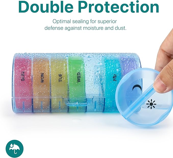 Sukuos Weekly Pill Organizer 7 Day 2 Times a Day, Large Daily Pill Box Easy to Open, Portable AM PM Pill Case for Medicine/Vitamin/Fish Oil/Supplements (Glitter Blue)