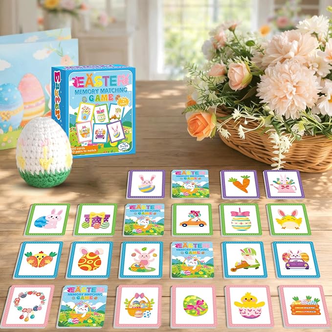 gisgfim 100 PCS Memory Matching Game Easter Concentration Memory Games Card Learning Educational A Fun & Fast Easter Egg Bunny Religious Cross Matching Games