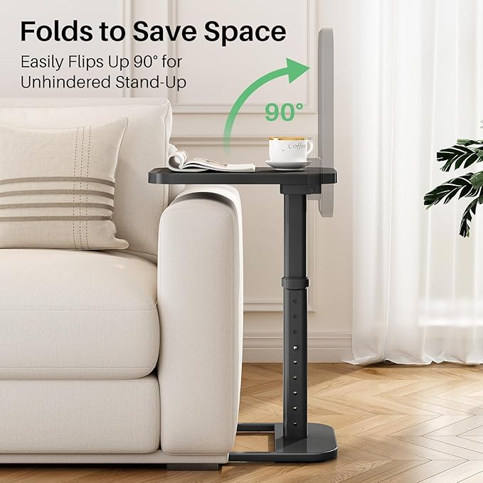 Kitstorack TV Tray Table, Adjustable Height & Rounded Metal Corners, Snack Table for Couch, Sofa, Bed, Chair, Living Room, C Shaped End Side Table for Eating, Dinner or Laptop, Small Spaces, Black