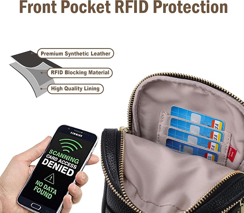 Anti Theft Crossbody Bag for Women, Small RFID Blocking Sling Purse with Zipper Lock for Travel, Vegan Leather