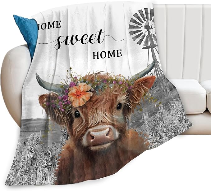 Highland Cow Blanket Soft Cozy Cattle Fleece Plush Throw Blanket Warm Lightweight Cute Farm Animal Stuff Decor Flannel Blanket Gifts for Girls Boys Lovers Adults Women Men Bed Travel 40"x50"
