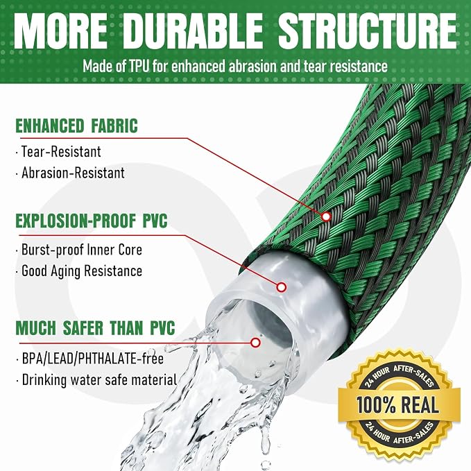 NON-EXPANDABLE 95 ft Garden Hose, Heavy Duty Flexible Water Hose, Kink Resistant Lightweight Hybrid Hose with Durable Fabric Skin, Leakproof Hose Male to Female Fittings