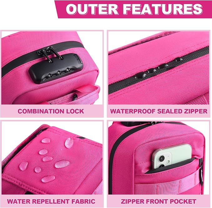 Storage Bag with Combination Lock, Small Travel Medicine Lock Box, Carbon Lined Tactical EDC Molle Bag Pouch, Money Cosmetic Organizer, Gifts for Women