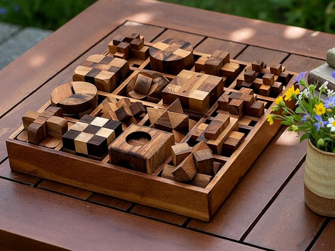 BSIRI 16 in 1 Wooden Brain Teaser Puzzles for Adults and Seniors Interlocking 3D Mini Wood Mind Games Hand Puzzle Teasers Set Toys Coffee Table Games Gift