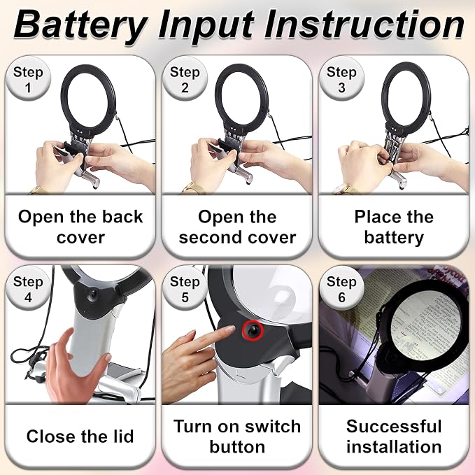 Hands Free Magnifying Glass for Close Work with Light 2X Lens & 6X Spot Magnifier, Neck Hanging LED Magnifier for Seniors, Coins, Cross Stitch, Sewing, Embroidery, Reading, Needlepoint, Hobbies