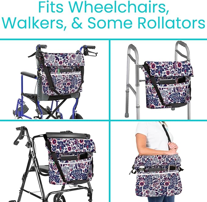 Vive XL Wheelchair Bag - Waterproof, Scratch-Resistant, Double-Stitched, Machine Washable Accessory for Adults, Seniors, 15 Colors - Storage Walker Backpack to Hang on Back of Wheel Chair