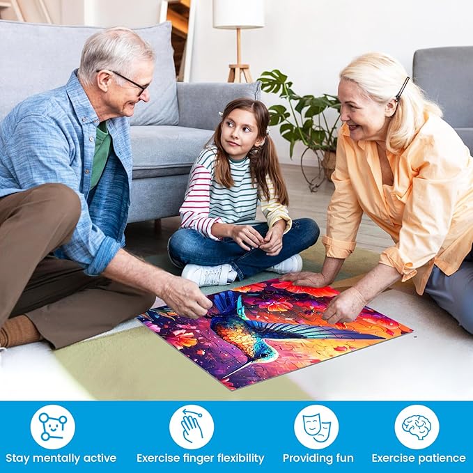 4 Pack Large Piece Puzzles for Seniors With Dementia and Alzheimer's - 24 Piece Jigsaw With Fish, Tower, Hummingbird, Flower Themes - Memory Games for Elderly