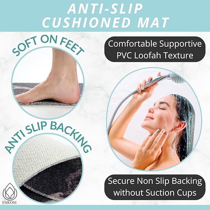 X Large Square Shower Mat Non Slip - Stall Shower for Shower Bathroom Non Slip for Shower - Square Large Shower Mat - Secure Mat for Shower Floor - Safety Shower Mat Loofah Square (Black Marble 31x31)