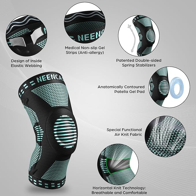 NEENCA Professional Knee Brace for Pain Relief, Medical Knee Support with Patella Pad & Side Stabilizers, Compression Knee Sleeve for Meniscus Tear, ACL, Joint Pain, Runner, Workout (Emerald, X-Small)