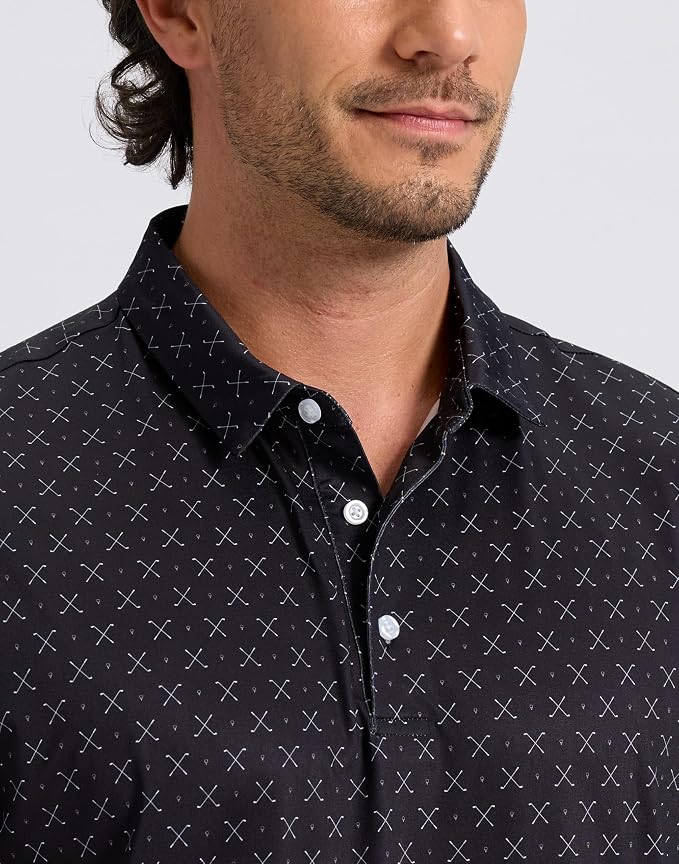 Obla Mens Golf Polo Shirts Short Sleeve Dry Fit Performance Moisture Wicking Casual Print Collared Golf Shirts for Men