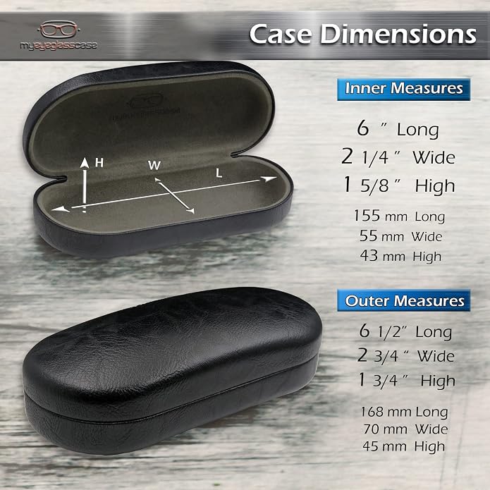 MyEyeglassCase - Large Sunglasses Case - Glasses Holder with Pouch & Cloth - Eyeglass Hard shell Medium - Extra Large frames