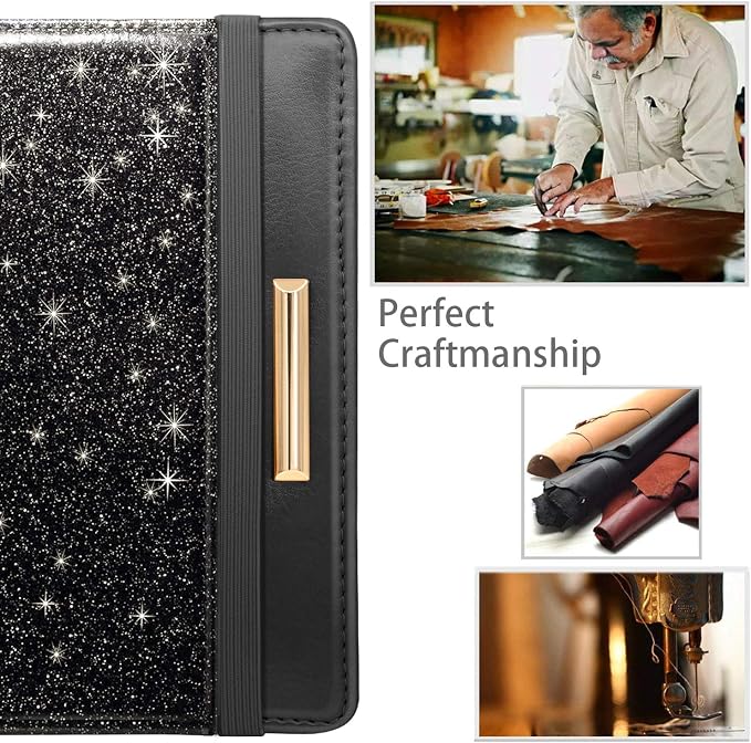Coco Rossi Passport Holder for Travel Women Slim RFID Passport Cover Wallet | Travel Essentials, Passport Book Holders, Passport Wallet Cover Case, PU Leather, Cute, Thin, Spliced Design, Glitter Black