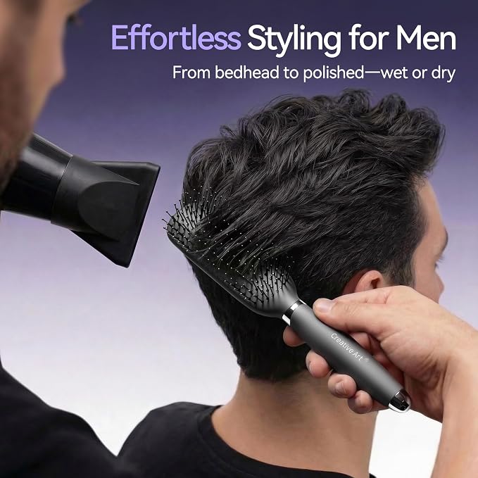 Hair Brush for Men, Detangling and Styling Hairbrush with Nylon Bristles for Wet & Dry Hair, Scalp Massage Function, Suitable for Fine/Thin/Short/Thick Hair, Mens Detangler Brushes