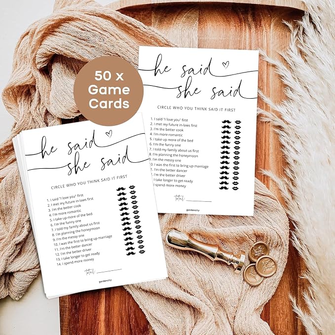 GardenCity Bridal Shower Games, He Said She Said Bridal Shower Game for 50 Guests, Minimalist