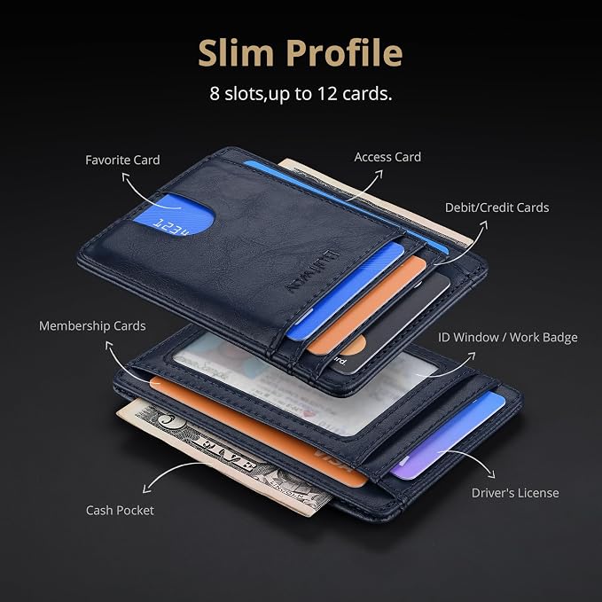 Buffway Slim Minimalist Front Pocket RFID Blocking Leather Wallets for Men and Women - Alaska Blue