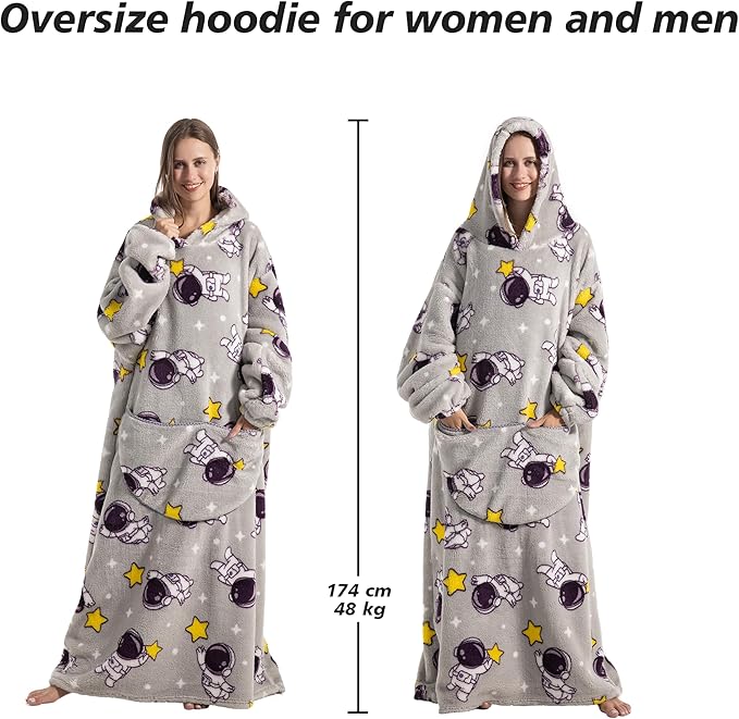 Blanket Hoodie, Long Hooded Blanket Sweatshirt as Birthday Gifts for Women Men, Long Wearable Blanket for Women Men.