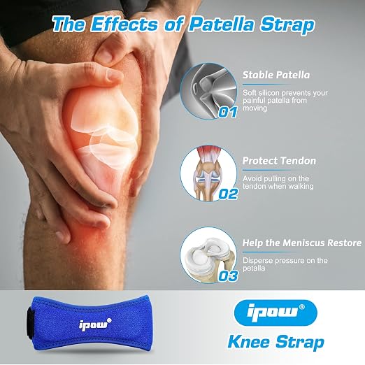 IPOW Patella Tendon Knee Strap 2 Pack Knee Pain Relief & Patella Stabilizer Knee Strap, Patellar Tendon Support Strap, Knee Brace for Running, Hiking, Soccer, Basketball, Jumpers Knee, Tennis, Volleyball & Squats