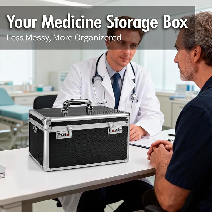 Black Medication Combination Lock Boxes with Code for Personal Items, Medicine Lockbox for Documents 14.76 x 7.6 x 9.1 Inches Colorful Large