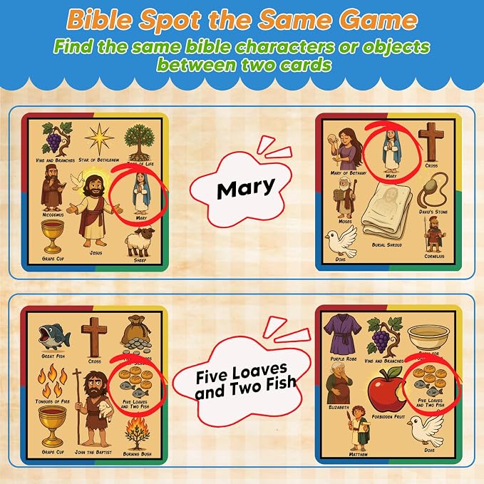 Garybank Bible Spot the Same Games for Seniors, Dementia Activity Kit with Large Visual Matching Cards & Story Cards, Easy Cognitive Game for Dementia Patients, Brain Training Gifts for Elderly