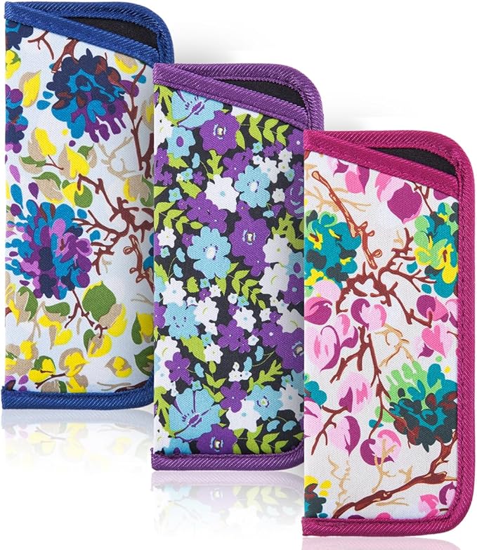 TRIUMPH VISION Reading Glasses Pouch Eyeglass Sleeve Soft Case Slim 3 Pack | Alternative to Bulky Case Lightweight，Neoprene Lined Padded Protect Optical lens Slip in, Cute Pattern Portable for Daily Use