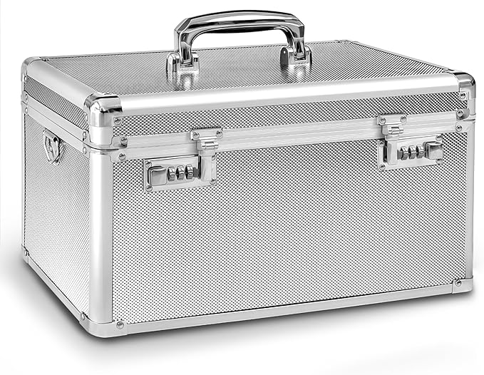 Silver Medication Combination Lock Boxes with Code for Personal Items, Medicine Lockbox for Documents 14.76 x 7.6 x 9.1 Inches Colorful Large