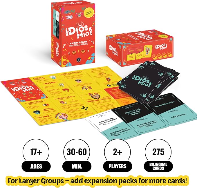 Dios Mio! Latino Party Game - 275 English y Espanol Cards for Latinos, Ages 17+ and 2+ Players | 275 cartas en inglés y español para Latinos, mayores de 17 años y 2+ jugadores