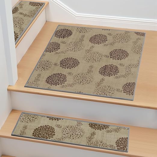 Non Slip Stair Treads for Wooden Steps, 1 Pack 30"x30" Washable Carpet | 30x30 in soft chenille polyester stair treads with reusable TPE backing for indoor wood stairs, dogs, kids, and seniors