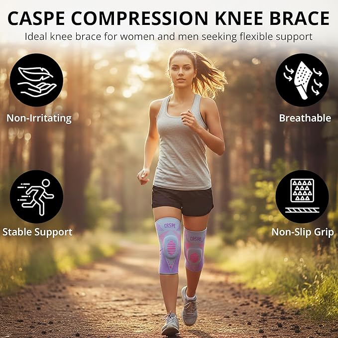 Caspe 2 Pack Compression Knee Brace for Women & Men – Pain Relief Support with Patella Gel Pads & Side Stabilizers – Knee Sleeve for Running, Workout & Arthritis (Pink, Large)