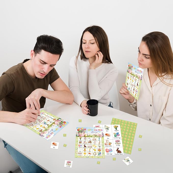 Easter Bingo Game Cards, Happy Easter Party Game for Adults Large Group, Bunny Themed Fun Games, Spring Tulip Party Activities, Icebreaker Games for Family Friends, 16