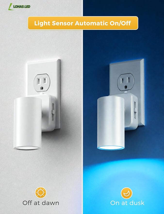 L LOHAS LED Night Lights Plug into Wall,[2-Pack] Wall Spot Lights Indoor with Light Sensor,RGB Color Changing Night Light,for Home Decor Party Bathroom,Hallway