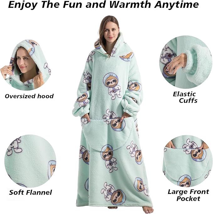 Blanket Hoodie, Long Hooded Blanket Sweatshirt as Birthday Gifts for Women Men, Long Wearable Blanket for Women Men.