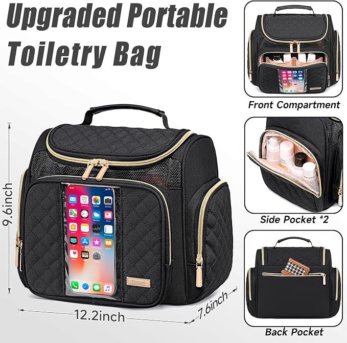 Tealari Large Toiletry Bag for Women Men,Bathroom Bag,Water Resistant Shower Bag,Makeup Bag,Portable Shower Caddy for College Dorm,Hanging Travel Toiletry Bag with Transparent Waterproof Phone Pocket