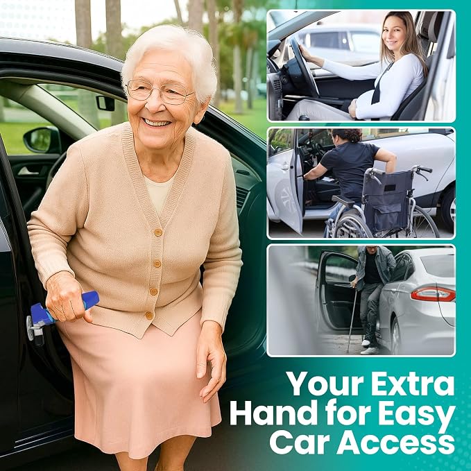 Car Door Handle for Elderly - Car Cane Standing Mobility Aid Tool to Help Get Out, 3 in 1 Car Door Latch Bar for Seniors and Handicapped Pack of 1 - (Blue)