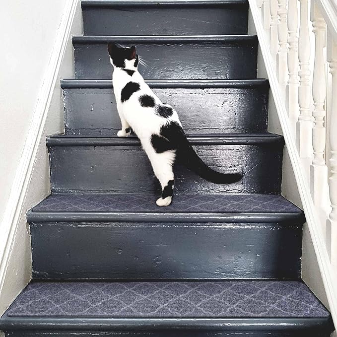 15 PCS Non Slip Stair Treads for Wooden Steps – 8"x30" Indoor Non Slip Stair Treads, Carpet Stair Mats with Self-Adhesive Backing, Removable & Machine Washable – Light Grey Pattern