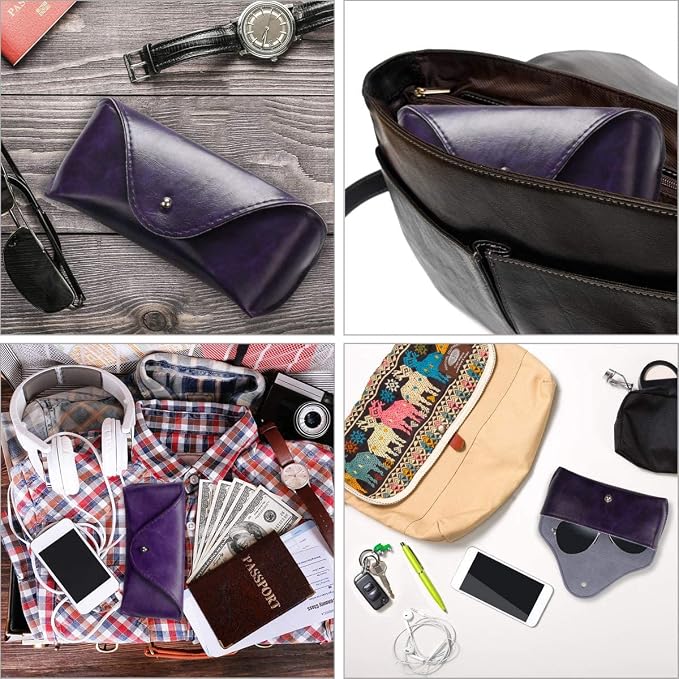 LogHog Portable Leather Glasses Case,Flexible Sunglasses Pouch Slim Case for Women Men Horizontal Eyeglass Case