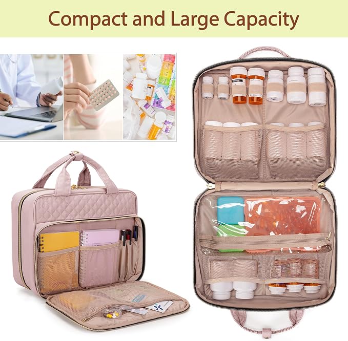 Damero Pill Bottle Organizer Bag, Travel Medicine Bag Organizer, Misty Rose | Medicine Organizer and Storage for Pills, Vitamin, Fish Oil, Medical Supplements for Women and Men