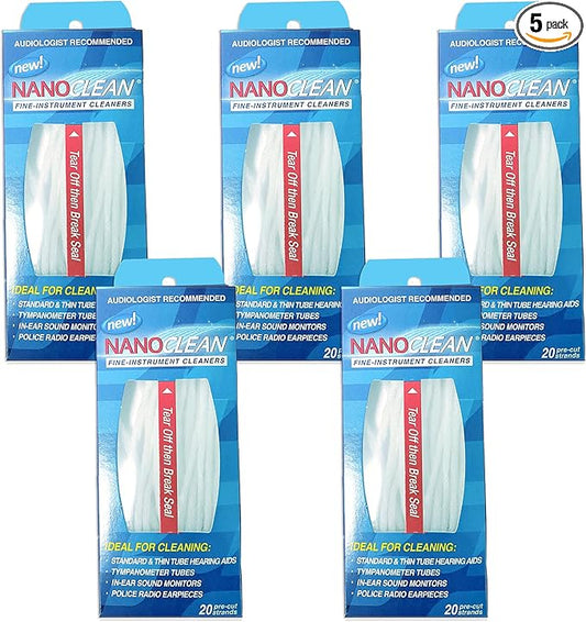 All-in-1 Hearing Aid Cleaning Kit - 5 Packs of 100 Ready-to-Use Strands -Gentle & Effective Hearing Aid Cleaner - Earbud Cleaner - Hearing Aid Cleaning Tools Kit - Hearing Aid Accessories