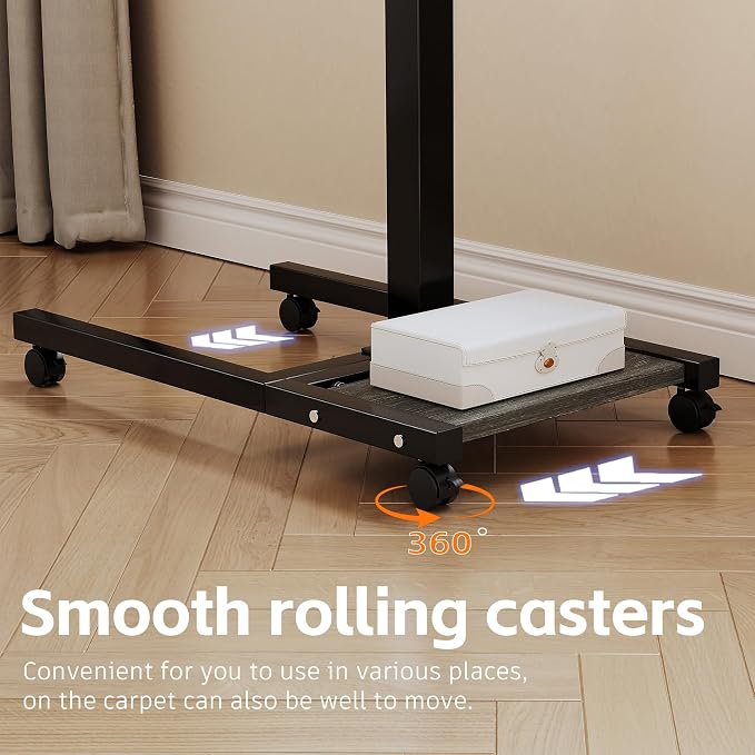 Laptop Desk Stand for Bed Portable Desk Overbed Bedside Mobile Laptop Table Rolling Foldable Table Adjustable Height with Locked Wheels & Mouse Pad for Office Sofa (Dekuwood Black)