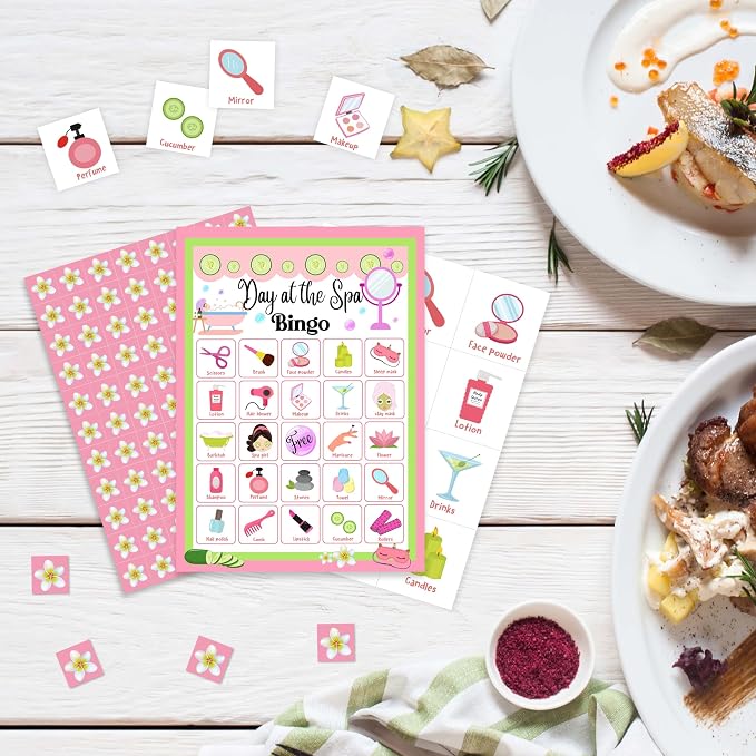 Spa Bingo Game Cards, Day at the Spa Beauty Games for Adults, Makeup Bingo Cards Supplies, Slumber Party Sleepover Decor Favors, Card Gifts for Women Friend Family Birthday, 07
