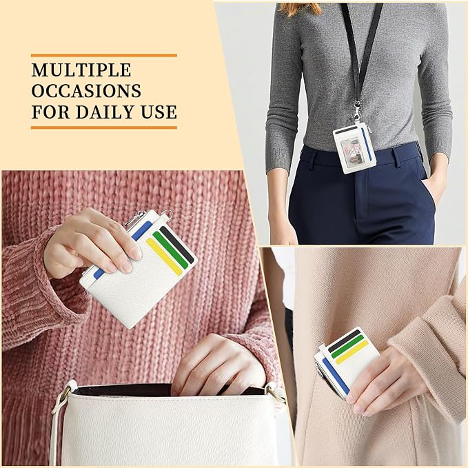 Hancynir White Minimalist Small Wallet Women Credit Card Holder RFID Slim | Zipper Pocket Wallet, Thin Travel Coin Purse, Ladies Women Mens Gifts, Cute Card Case, 6 Card Slots, ID Window, PU Leather