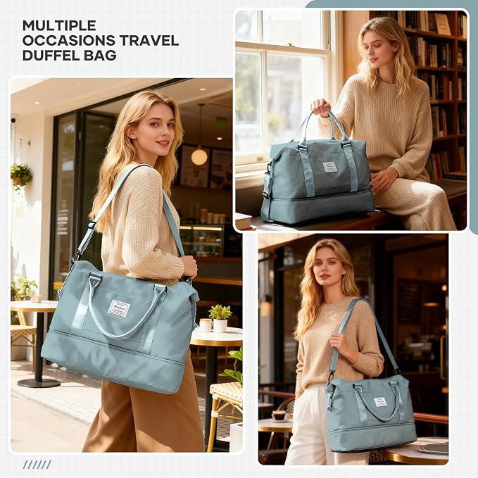 Travel Duffel Bag, Sports Tote Gym Bag, Shoulder Weekender Overnight Bag for Women