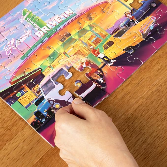 Large Piece Jigsaw Puzzle – Easy & Colorful, Dementia & Memory Activities for Seniors, Elderly Gifts, 48 Pieces, Howie's Drive-in