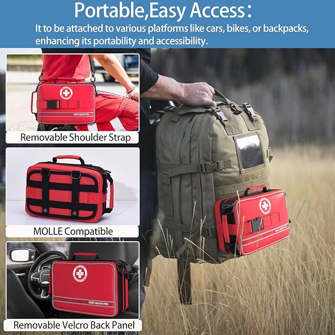 Comprehensive First Aid Kits- Advanced Trauma Kits with Labeled Compartments, Large Emergencies Medical Kits for Car, Home, Camping and Outdoor Emergencies -324Piece Set