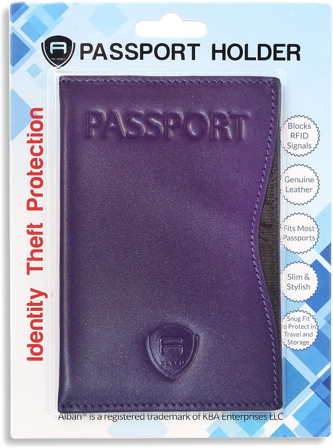 Alban RFID Passport Holder for Women & Men, Genuine Leather Passport Cover | RFID blocking design helps protect personal information while traveling, Slim genuine leather case for travel essentials