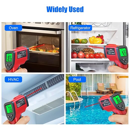 Digital Infrared Thermometer Gun -58℉ to 1022℉ (-50℃ to 550℃), Adjustable Emissivity, Laser Temperature Gun for Cooking, BBQ, Oven, Engine, and Industrial Use (Not for Human Body)